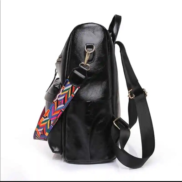 #71 LAST 1! CLEARANCE Black Vegan Leather Boho Aztec Festival Backpack Bag - Picture 3 of 4